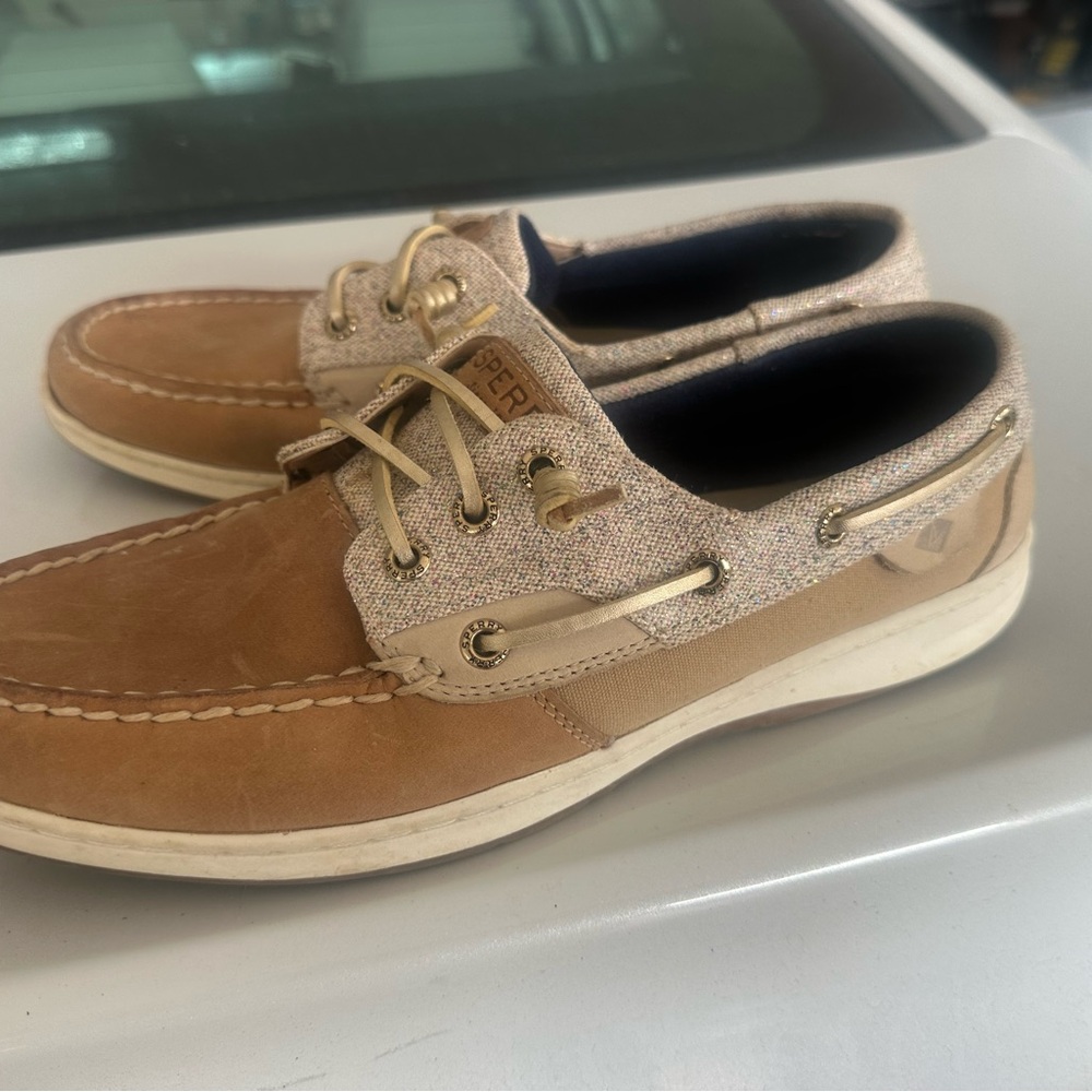 Sperry womens Tan Canvas & Leather Boat Shoes